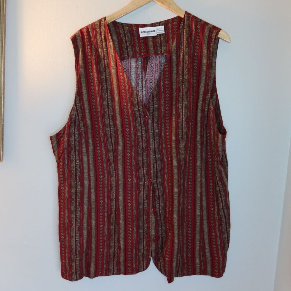 Alfred Dunner Vest Womens 20W Multicolor Geometric V-Neck Sleeveless V-neckline